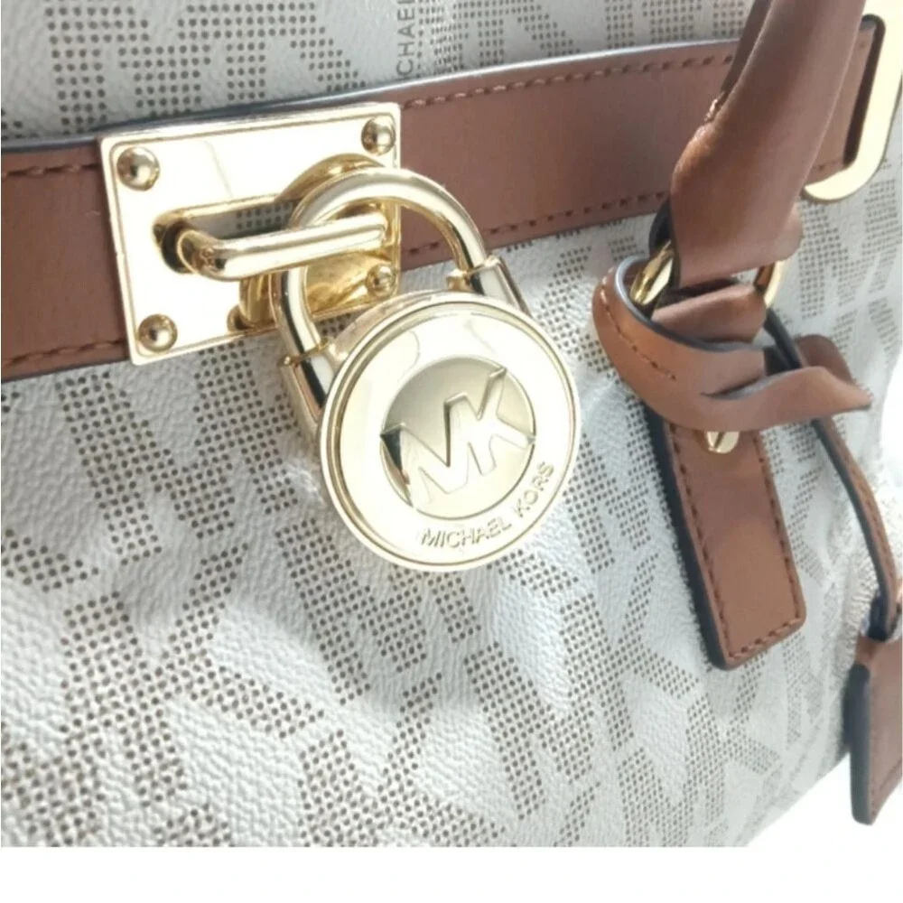 Michael Kors Hamilton Medium Logo Satchel Handbag Signature Vanilla Canvas